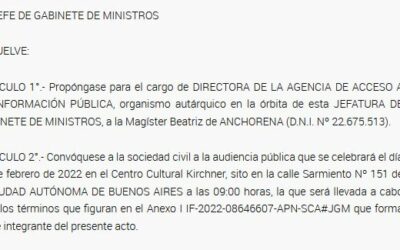 Presentamos observaciones a la candidatura de Beatriz de Anchorena como Directora de la Agencia de Acceso a la Información Pública